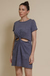 Mod Ref knot front cut out mini dress, in denim blue.