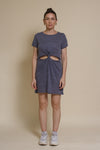 Mod Ref knot front cut out mini dress, in denim blue.
