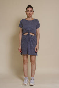 Mod Ref knot front cut out mini dress, in denim blue.