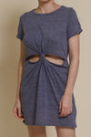 Mod Ref knot front cut out mini dress, in denim blue.