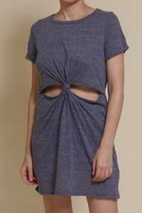 Mod Ref knot front cut out mini dress, in denim blue.