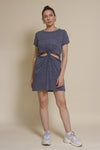 Mod Ref knot front cut out mini dress, in denim blue.