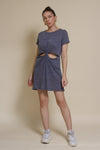 Mod Ref knot front cut out mini dress, in denim blue.