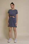 Mod Ref knot front cut out mini dress, in denim blue.