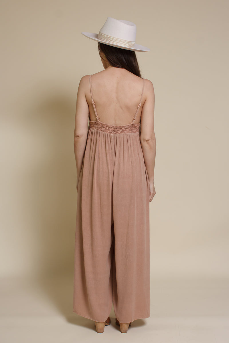 Mustard Seed button front jumpsuit, in light clay.