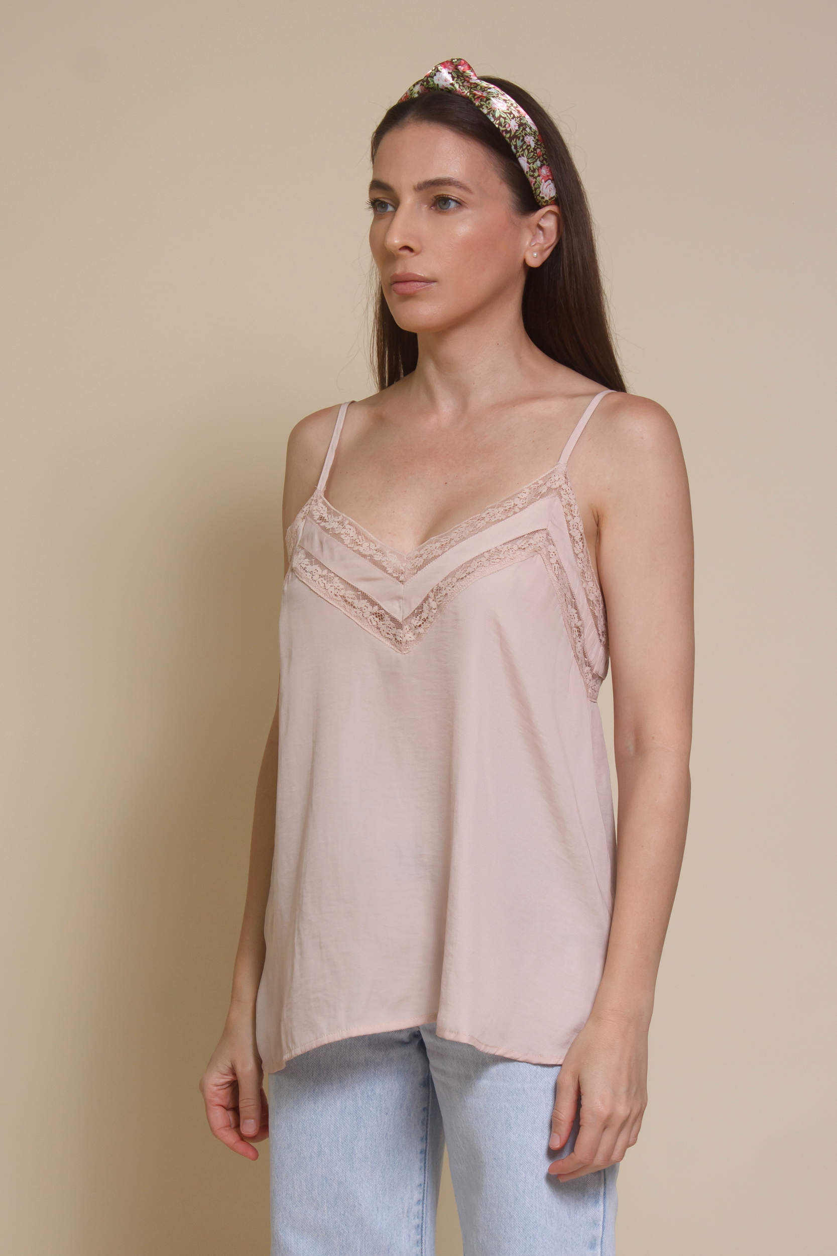 Mustard Seed lace inset camisole, in bone.