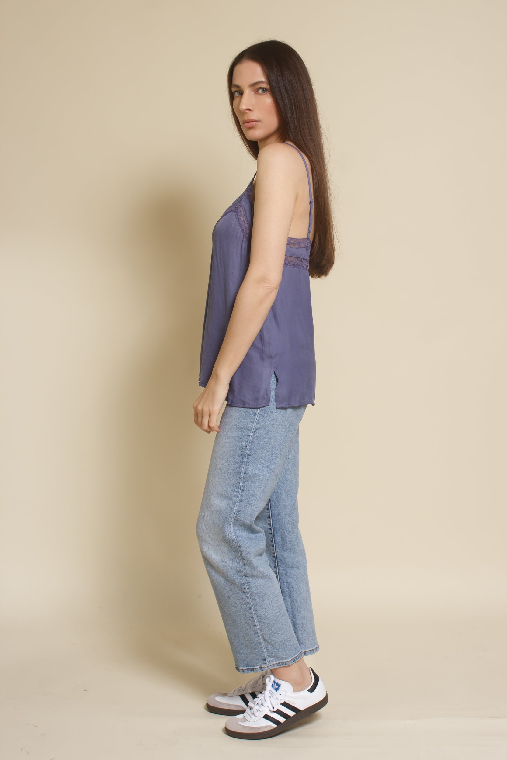 Mustard Seed lace inset camisole, in orchid mist.