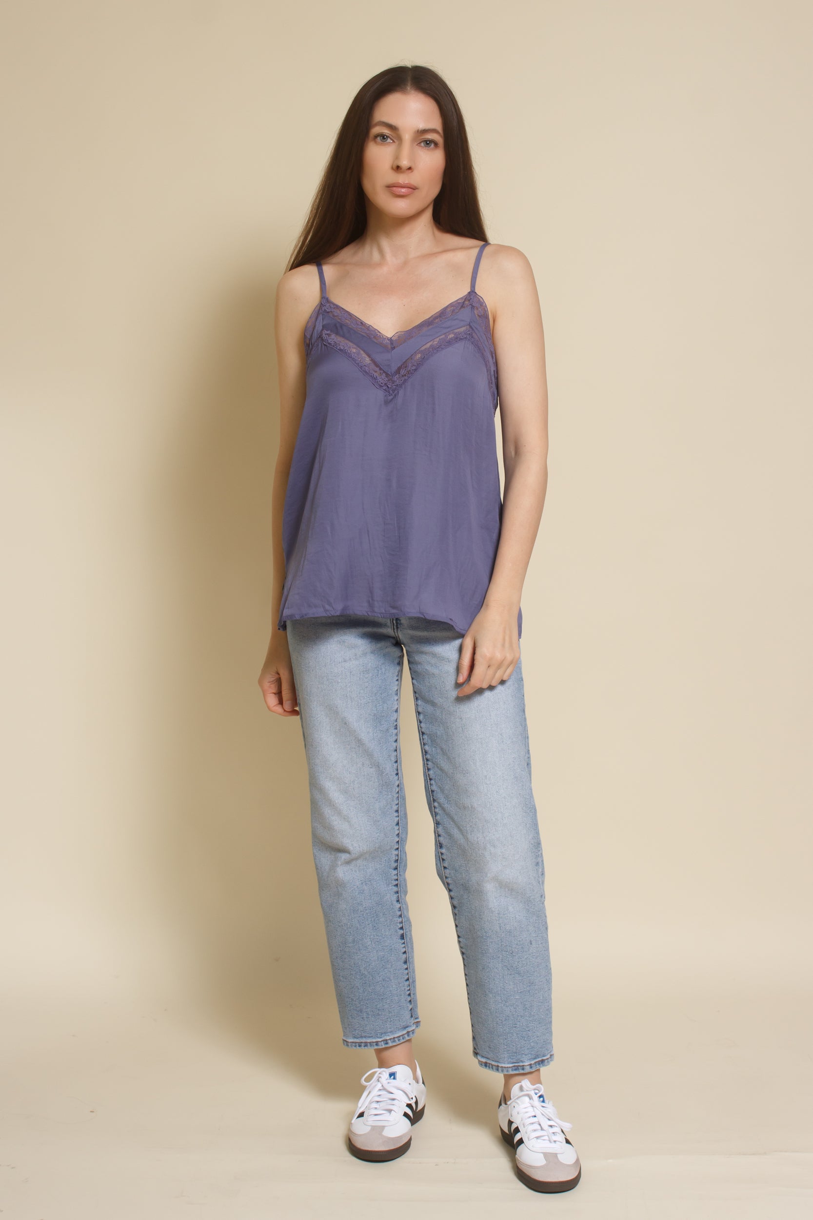 Mustard Seed lace inset camisole, in orchid mist.