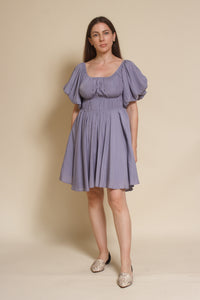 Mustard Seed puff sleeve smocked mini dress, in dusty lavender.
