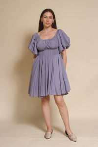 Mustard Seed puff sleeve smocked mini dress, in dusty lavender.
