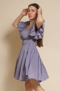 Mustard Seed puff sleeve smocked mini dress, in dusty lavender.