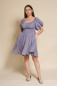 Mustard Seed puff sleeve smocked mini dress, in dusty lavender.