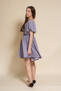 Mustard Seed puff sleeve smocked mini dress, in dusty lavender.