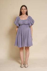 Mustard Seed puff sleeve smocked mini dress, in dusty lavender.