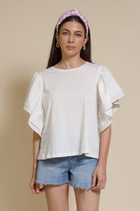 Mustard Seed poplin sleeve tee shirt, in white.