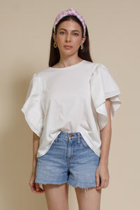 Mustard Seed poplin sleeve tee shirt, in white.