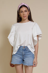 Mustard Seed poplin sleeve tee shirt, in white.