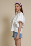 Mustard Seed poplin sleeve tee shirt, in white.