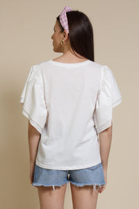 Mustard Seed poplin sleeve tee shirt, in white.