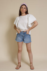 Mustard Seed poplin sleeve tee shirt, in white.