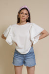 Mustard Seed poplin sleeve tee shirt, in white.