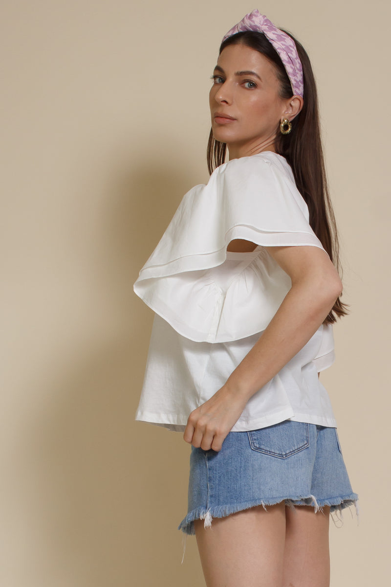 Mustard Seed poplin sleeve tee shirt, in white.