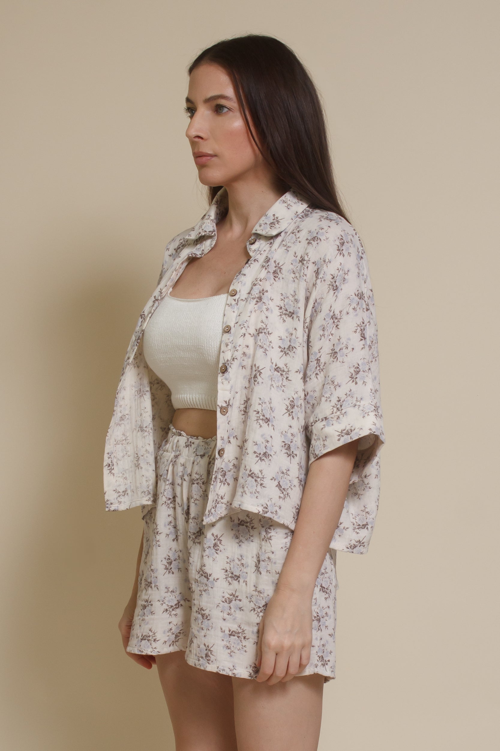 Olivaceous Cotton Gauze Floral Button Down Top – Franklin Sunset