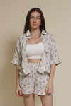 Olivaceous cotton gauze floral shorts, in Blue/Brown. (matching set bottoms)