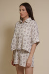 Olivaceous cotton gauze floral shorts, in Blue/Brown. (matching set bottoms)