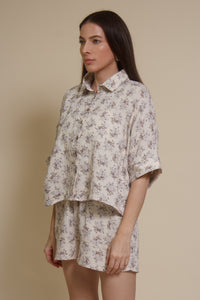 Olivaceous cotton gauze floral shorts, in Blue/Brown. (matching set bottoms)
