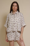 Olivaceous cotton gauze floral print button down top, in blue/brown.