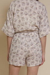 Olivaceous cotton gauze floral shorts, in Blue/Brown. (matching set bottoms)