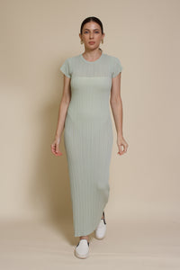 Olivaceous semi sheer fitted dress, in sage.