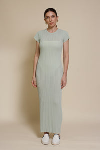 Olivaceous semi sheer fitted dress, in sage.