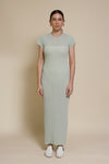 Olivaceous semi sheer fitted dress, in sage.