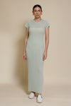 Olivaceous semi sheer fitted dress, in sage.