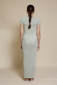 Olivaceous semi sheer fitted dress, in sage.