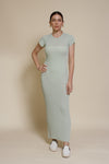 Olivaceous semi sheer fitted dress, in sage.