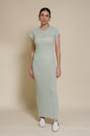 Olivaceous semi sheer fitted dress, in sage.