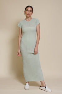 Olivaceous semi sheer fitted dress, in sage.