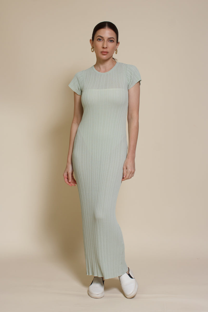 Olivaceous semi sheer fitted dress, in sage.