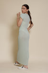 Olivaceous semi sheer fitted dress, in sage.