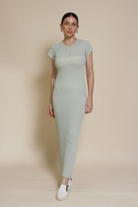 Olivaceous semi sheer fitted dress, in sage.