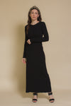 Olivaceous open back knit maxi dress, in black.