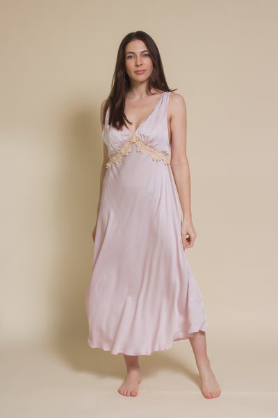 Olivaceous vintage inspired silk slip dress, in light lilac.