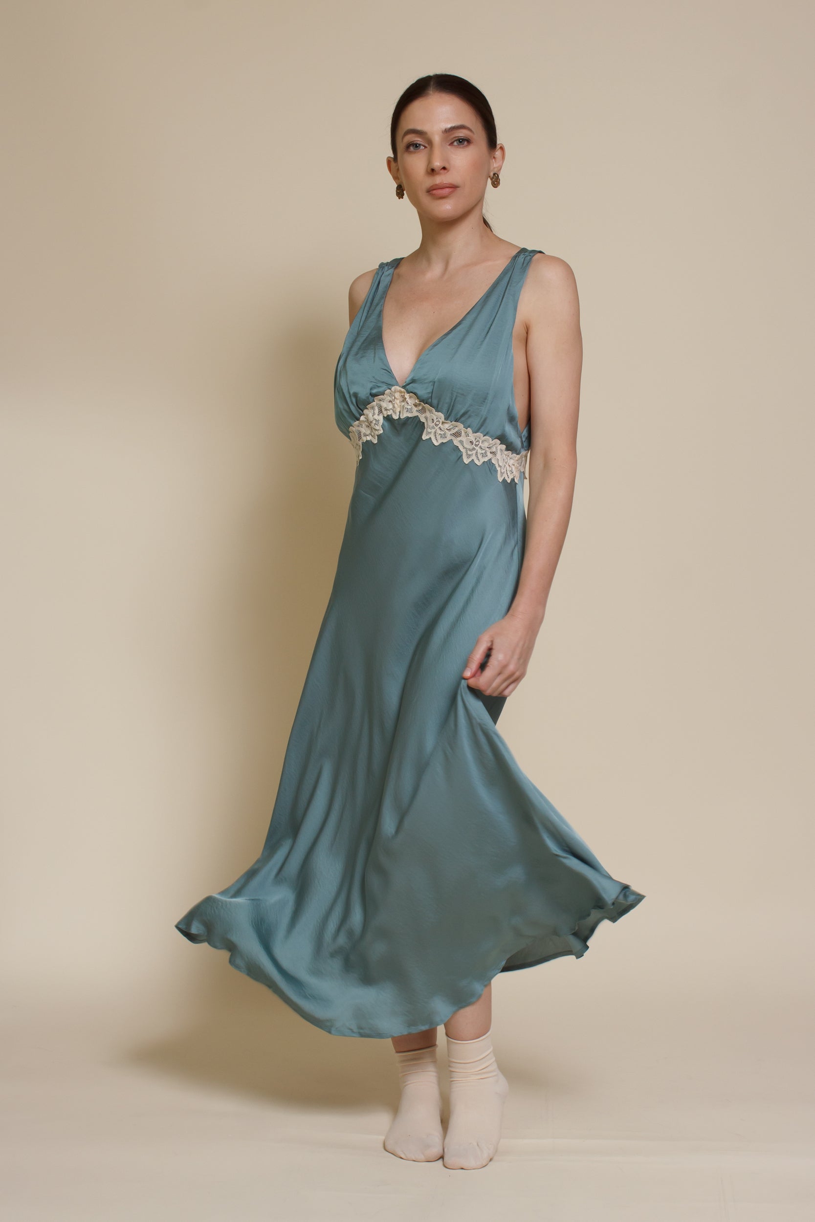 Olivaceous Vintage Inspired Satin Slip Dress moss / medium Olivaceous Vintage Inspired Satin Slip Dress moss / medium
