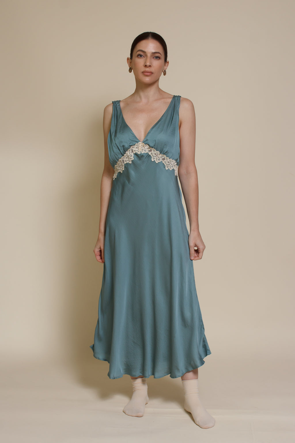 Olivaceous Vintage Inspired Satin Slip Dress light lilac / large