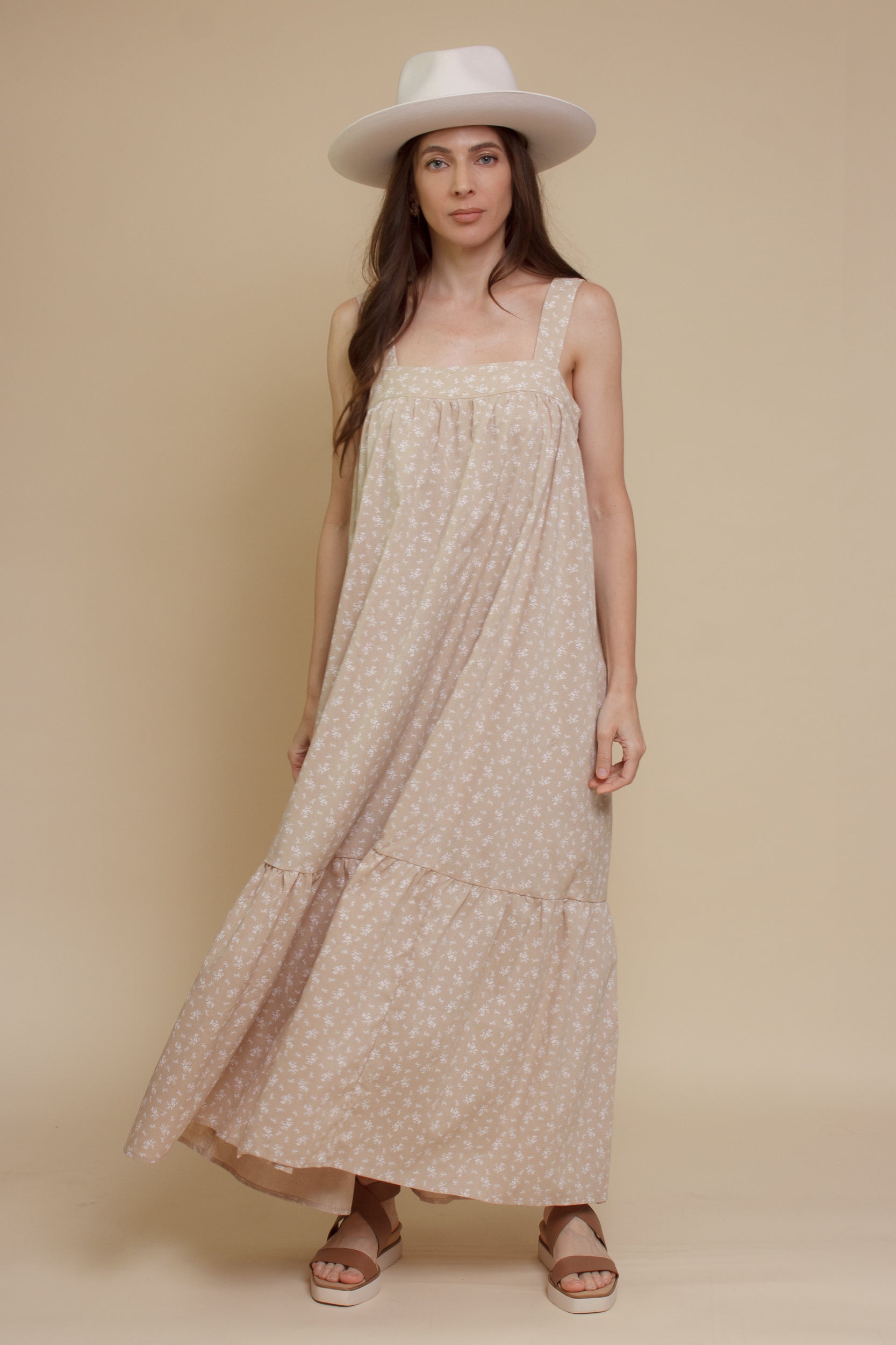 In Loom, open back floral maxi dress, in linen floral.