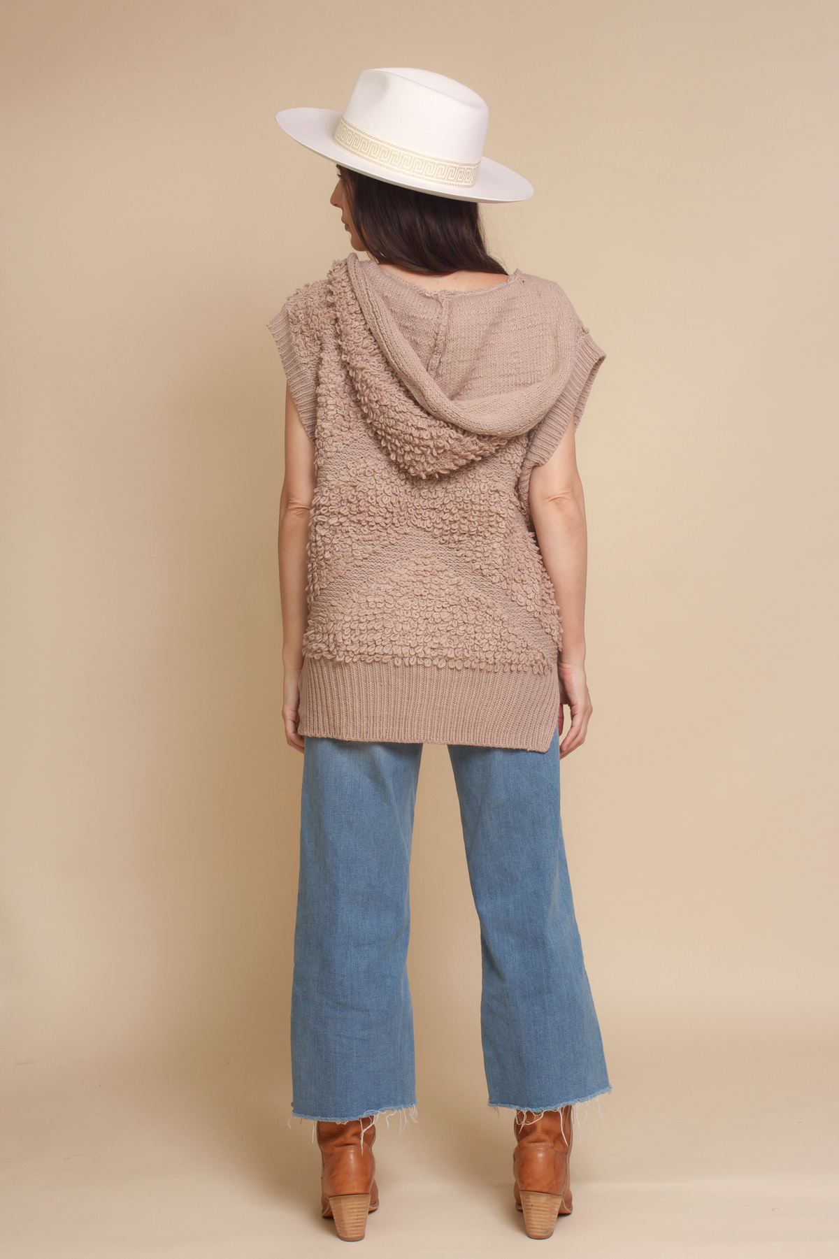 POL oversized looped knit hooded sweater vest, in mauve.