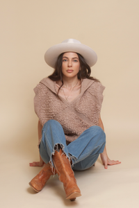 POL oversized looped knit hooded sweater vest, in mauve.